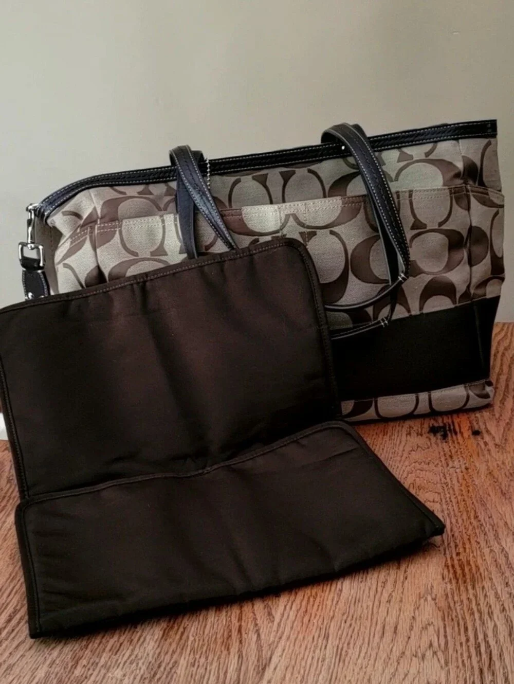 Coach Signature Diaper Or Tote Bag in Khaki and Dark Brown Y2K